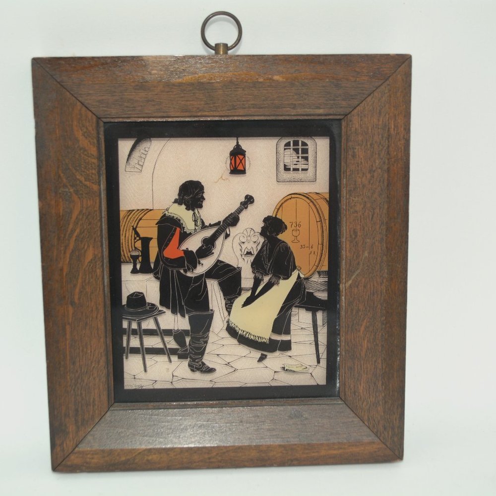 Vtg Antique Reverse Painting Silhouettes Framed C&A Richards Old Heidelberg Inn